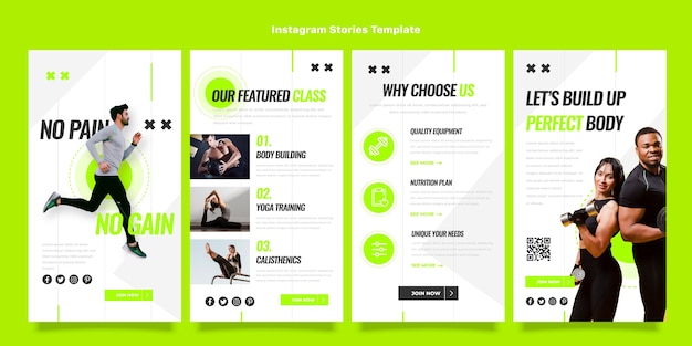 Vector flat design fitness instagram stories