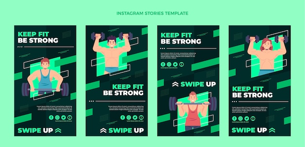 Vettore storie di instagram fitness design piatto