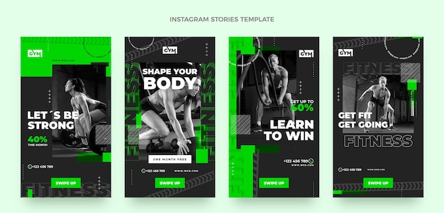 Vettore storie di instagram di fitness dal design piatto