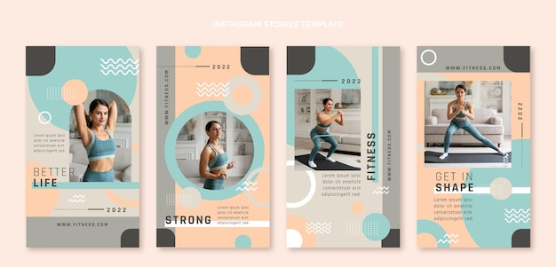 Storie di instagram fitness design piatto