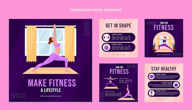 Vector flat design fitness lifestyle instagram posts