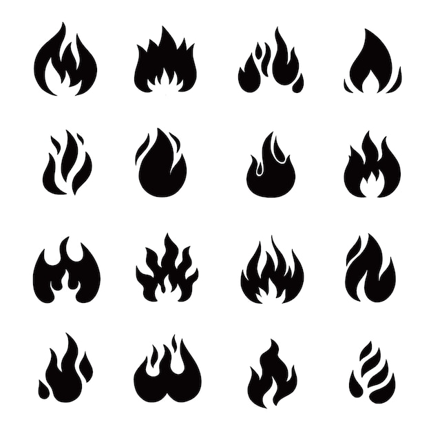 ベクトル フラットなデザインの炎のシルエットイラスト