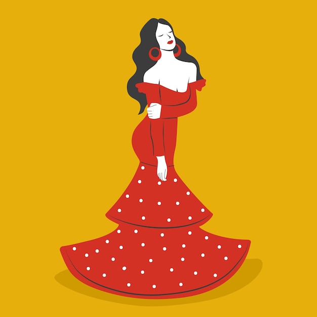 Vettore illustrazione della donna di flamenco di design piatto