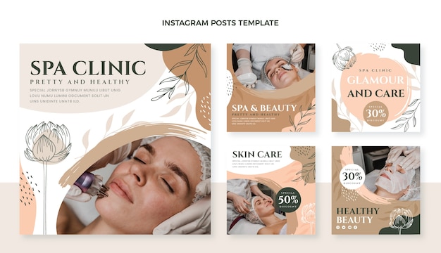 Vector flat design floral spa design of instagram post