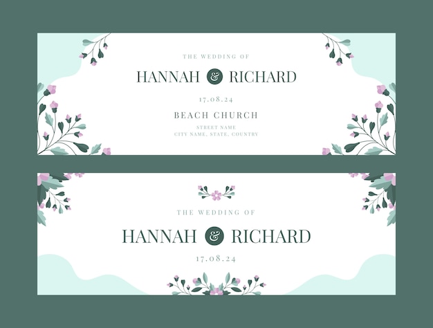 Flat design floral wedding horizontal banner