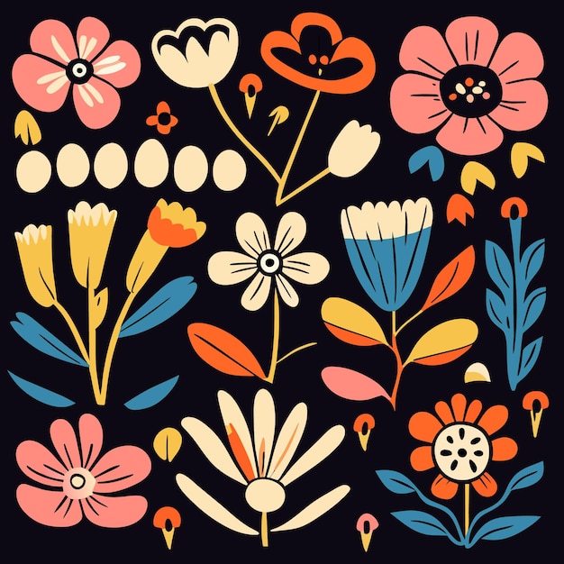 Flat Design Flower Collection Stylish Vector Illustrations