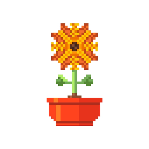 Vector flat design flower pixel art illustration