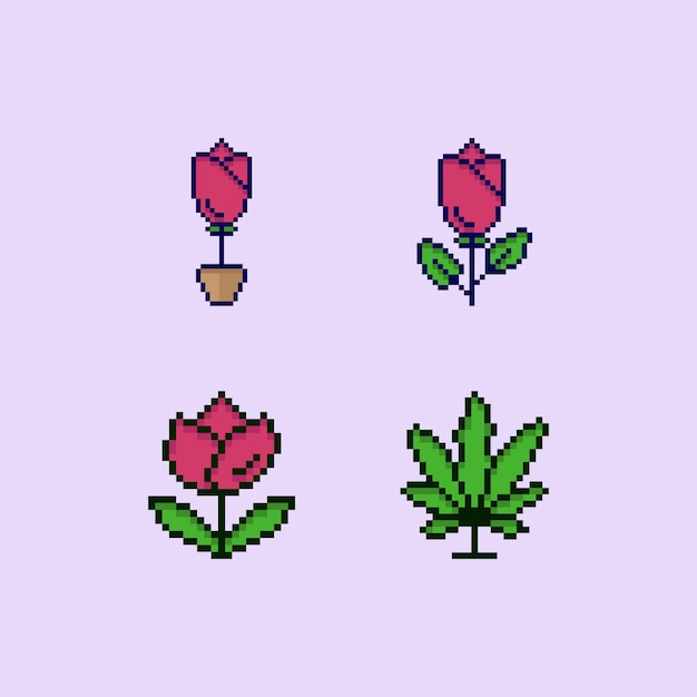 Flat design flower pixel art illustration