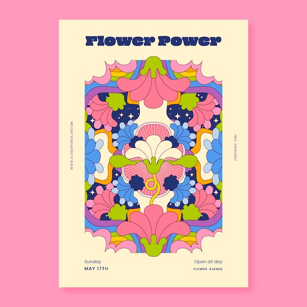 Vector flat  design flower power poster template