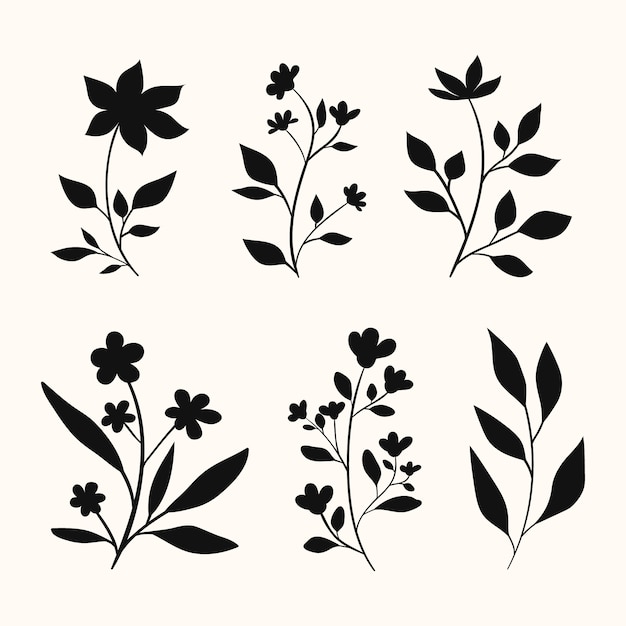 Vector flat design flower silhouettes illustration