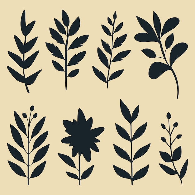 Vector flat design flower silhouettes illustration