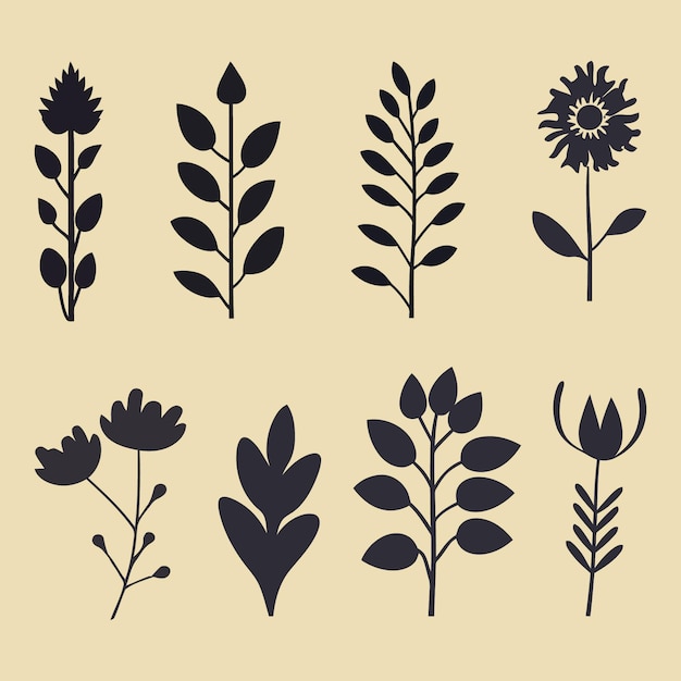 Flat design flower silhouettes illustration
