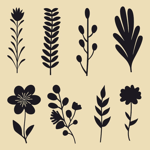 Flat design flower silhouettes illustration