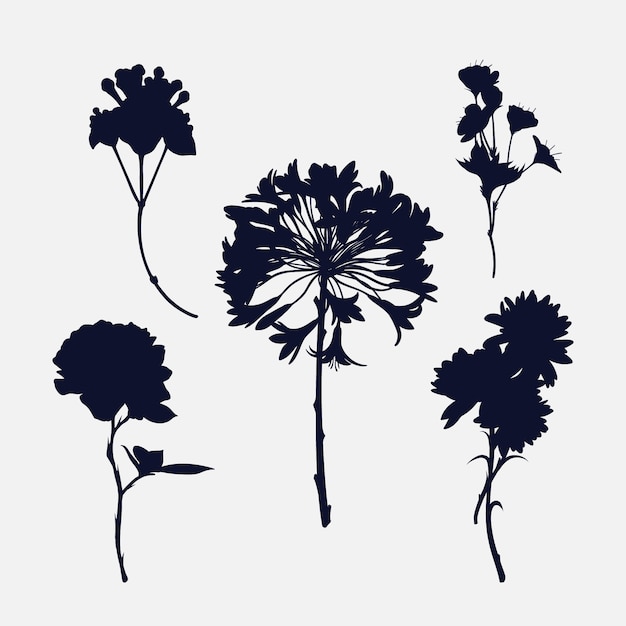 Vector flat design flower silhouettes