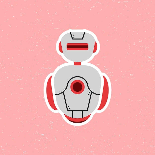 Flat design flying robot character with red and grey color isolated