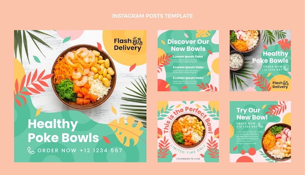 Flat design food bowl instagram posts