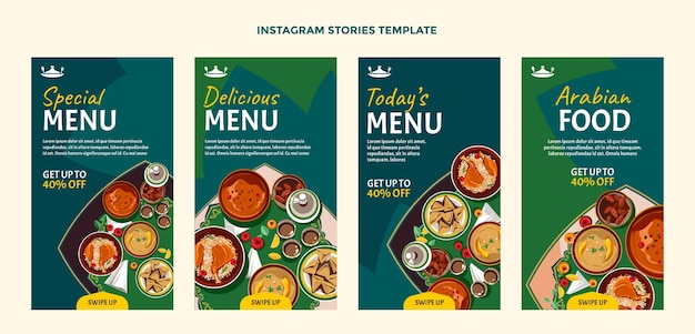 Vector flat design of food ig stories