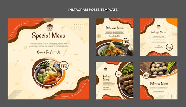 Vector flat design food instagram post collection