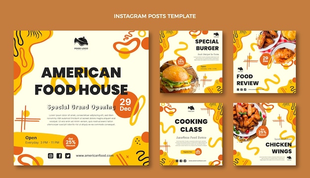 Vector flat design food instagram post set
