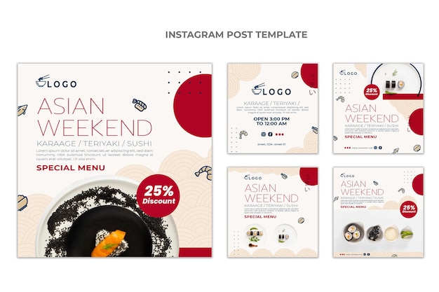 Vettore modello di post instagram cibo design piatto