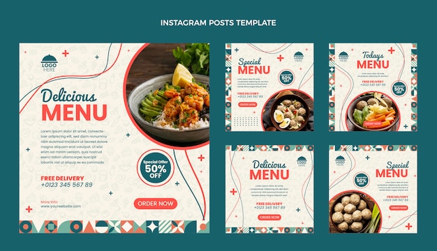 Vettore post di instagram cibo design piatto