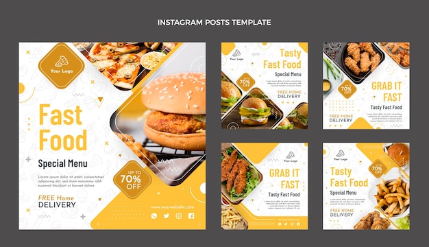 Vettore design piatto del post di instagram di cibo