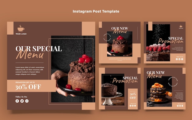 Vector flat design food instagram posts template