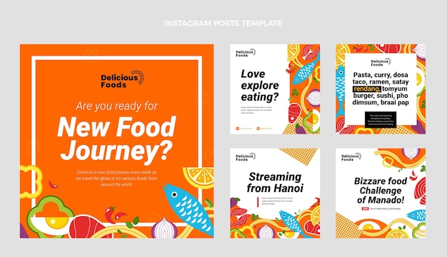 Flat design food instagram posts