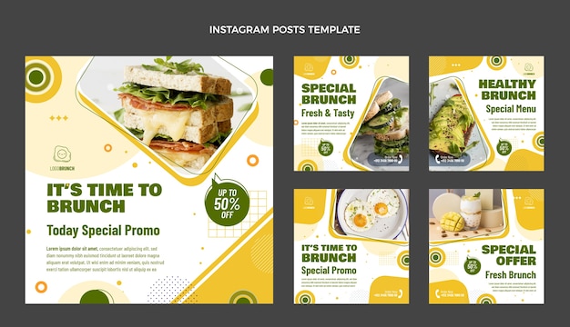 Vector flat design food instagram posts