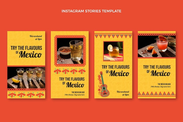 Vector flat design food instagram stories template