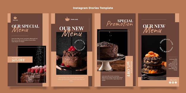 Vector flat design food instagram stories template