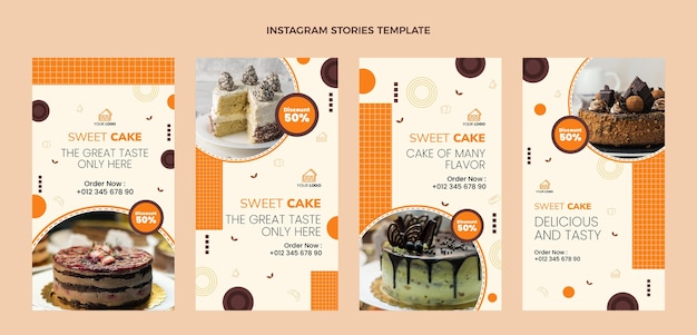 Vector flat design food instagram stories