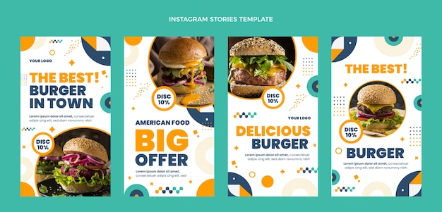 Vector flat design food instagram stories