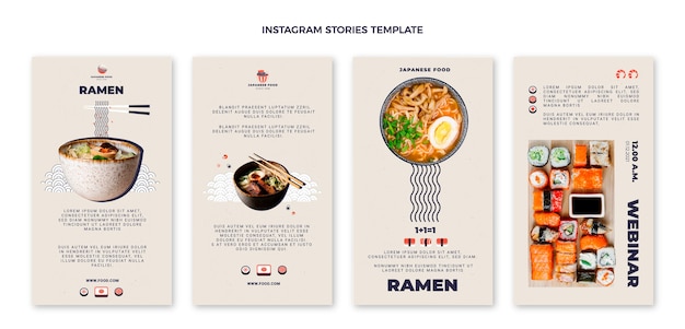 Vettore storie di instagram di cibo dal design piatto