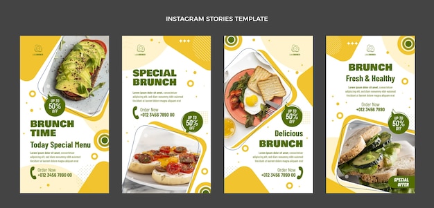 Vettore storie di instagram di cibo dal design piatto