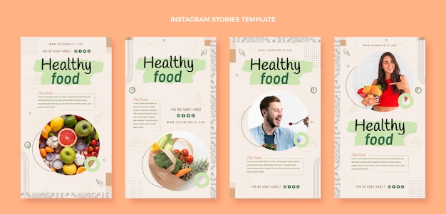 Vettore storie di instagram di cibo dal design piatto