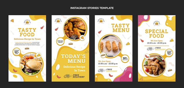 Vettore storie di instagram di cibo dal design piatto