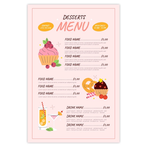 Flat design food menu design template