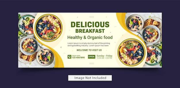 Vettore design piatto della copertina di facebook del menu alimentare e banner web