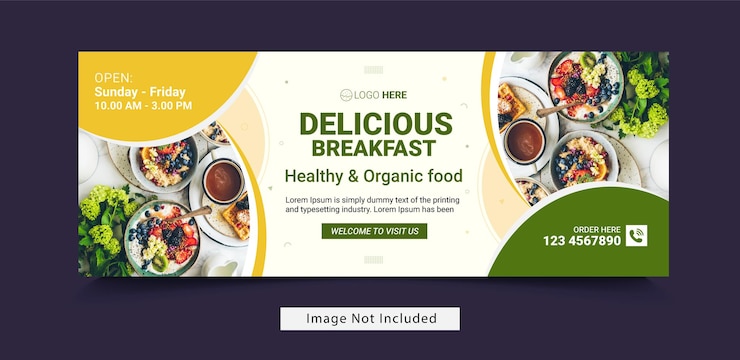 वेक्टर flat design of food menu facebook cover and web banner
