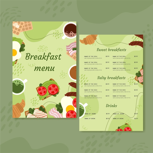 Design piatto del modello di menu di cibo