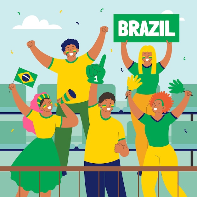 Vector flat design football fans illustration