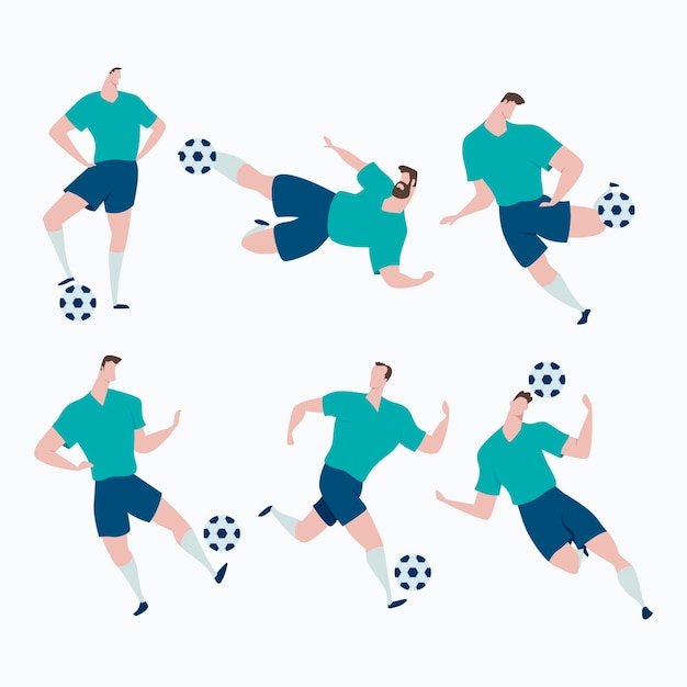 Vector flat design football players collection