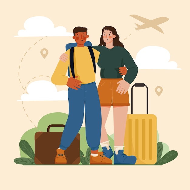 Vector flat design friends travel illustration