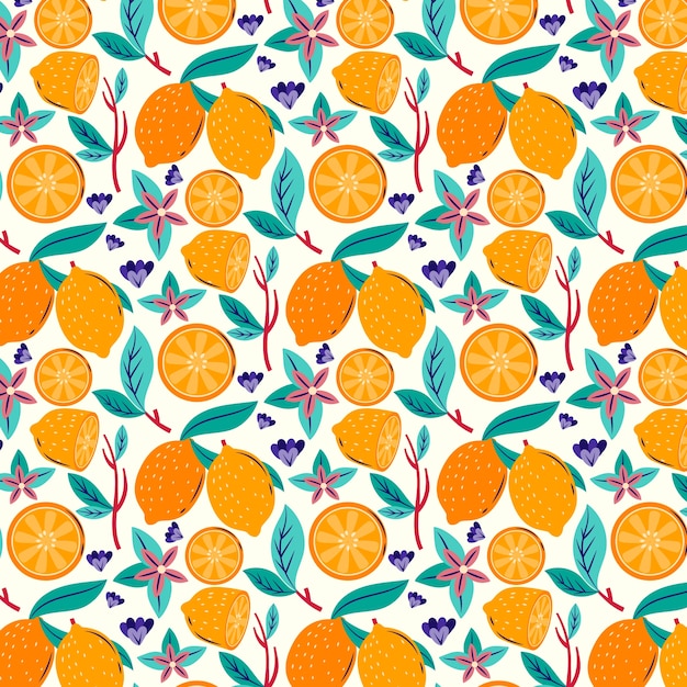 Flat design fruit and floral pattern design