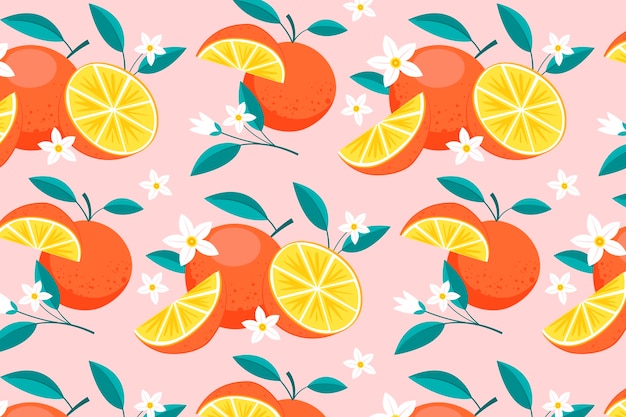 Flat design fruit and floral pattern