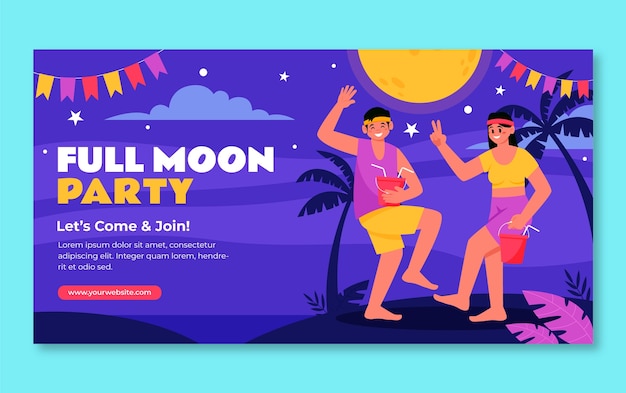 Vector flat design full moon party  facebook post