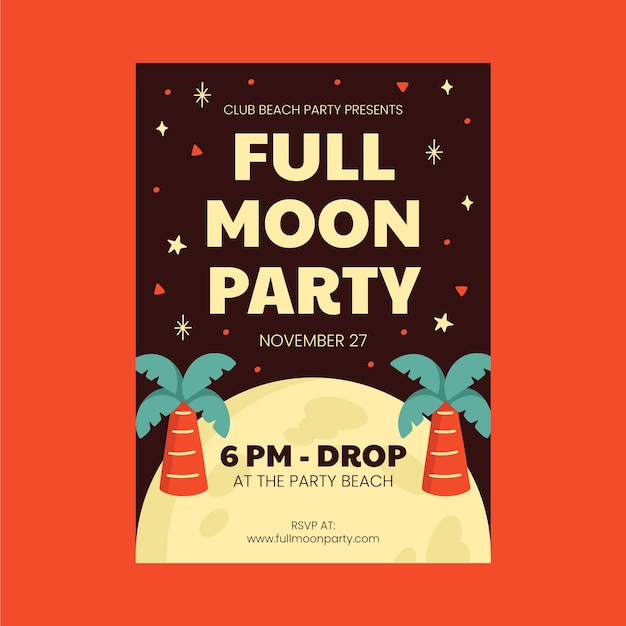 Flat design full moon party  poster