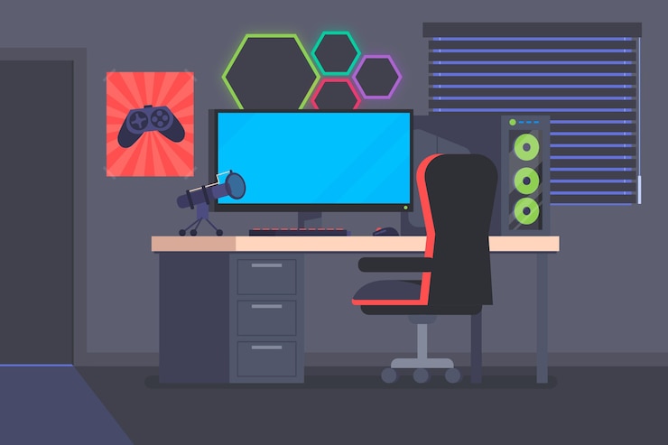 Vector flat design gamer room
