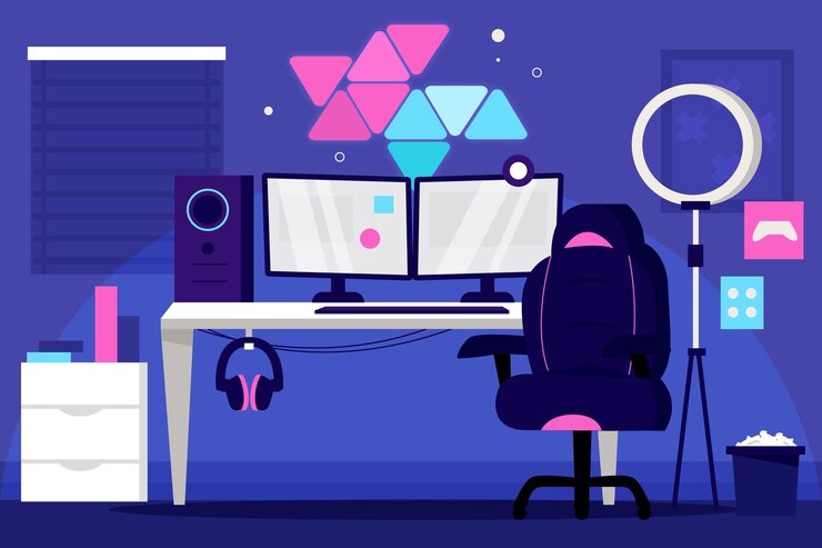Vector flat design gamer room